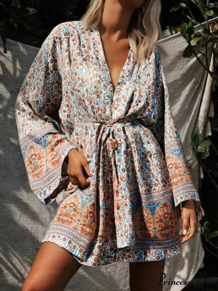 Flower Sashes Bohemian Kimono Swimsuit Cover-up
