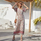 Flower Short Sleeve Seaside Bohemian Dress