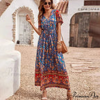 Flower Short Sleeve Seaside Bohemian Dress