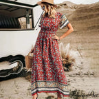 Flower Short Sleeve Seaside Bohemian Dress