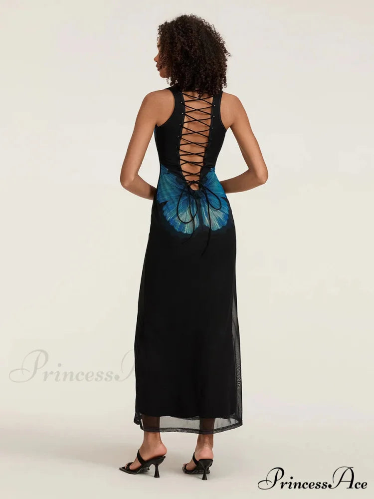 Flower Sleeveless Bodycon Back Hollowed Lacing Tank Celebration Flower Dress