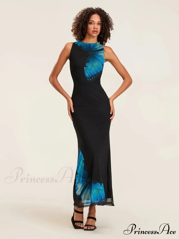 Flower Sleeveless Bodycon Back Hollowed Lacing Tank Celebration Flower Dress