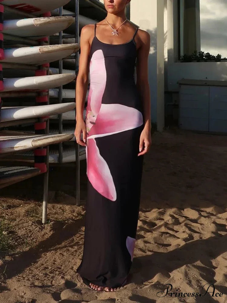 Flower Slip Thin Strap Open-Back Bohemian Sun Dress