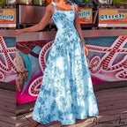 Flower Spaghetti Strap Tall Waist Maxi Dress