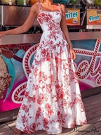 Flower Spaghetti Strap Tall Waist Maxi Dress