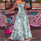 Flower Spaghetti Strap Tall Waist Maxi Dress