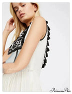 Flower Stitch Sleeveless Fringe Cotton Bohemian Dress