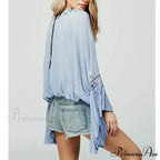 Flower Stitched Flare Sleeve V-Neck Informal Bohemian Blouse