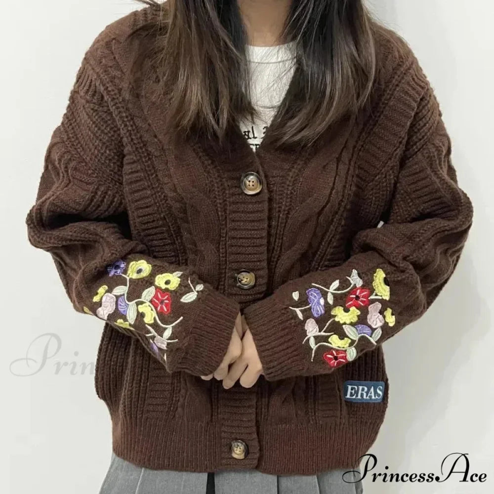 Flower Stitched Y2K Cardigan