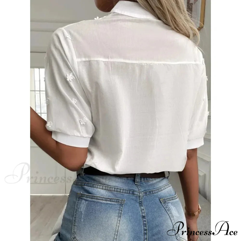 Flower Stitching Hollow Out V Neck Top