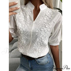 Flower Stitching Hollow Out V Neck Top