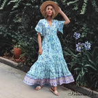 Flower V-neck Rayon Seaside Bohemian Dress
