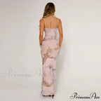 Flower V-neck Trim Long Floral Dress