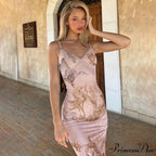 Flower V-neck Trim Long Floral Dress