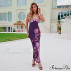 Flower V-neck Trim Long Floral Dress