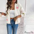 Flowered Knitted Cardigan