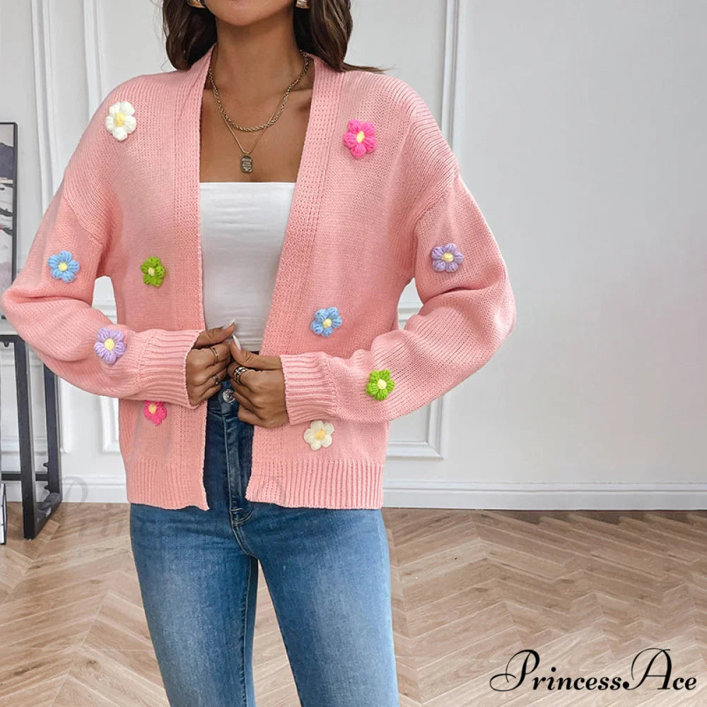 Flowered Knitted Cardigan