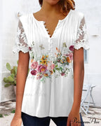Flowered Lace T-shirt with Brief Sleeves