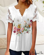Flowered Lace T-shirt with Brief Sleeves