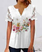 Flowered Lace T-shirt with Brief Sleeves