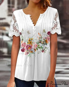 Flowered Lace T-shirt with Brief Sleeves