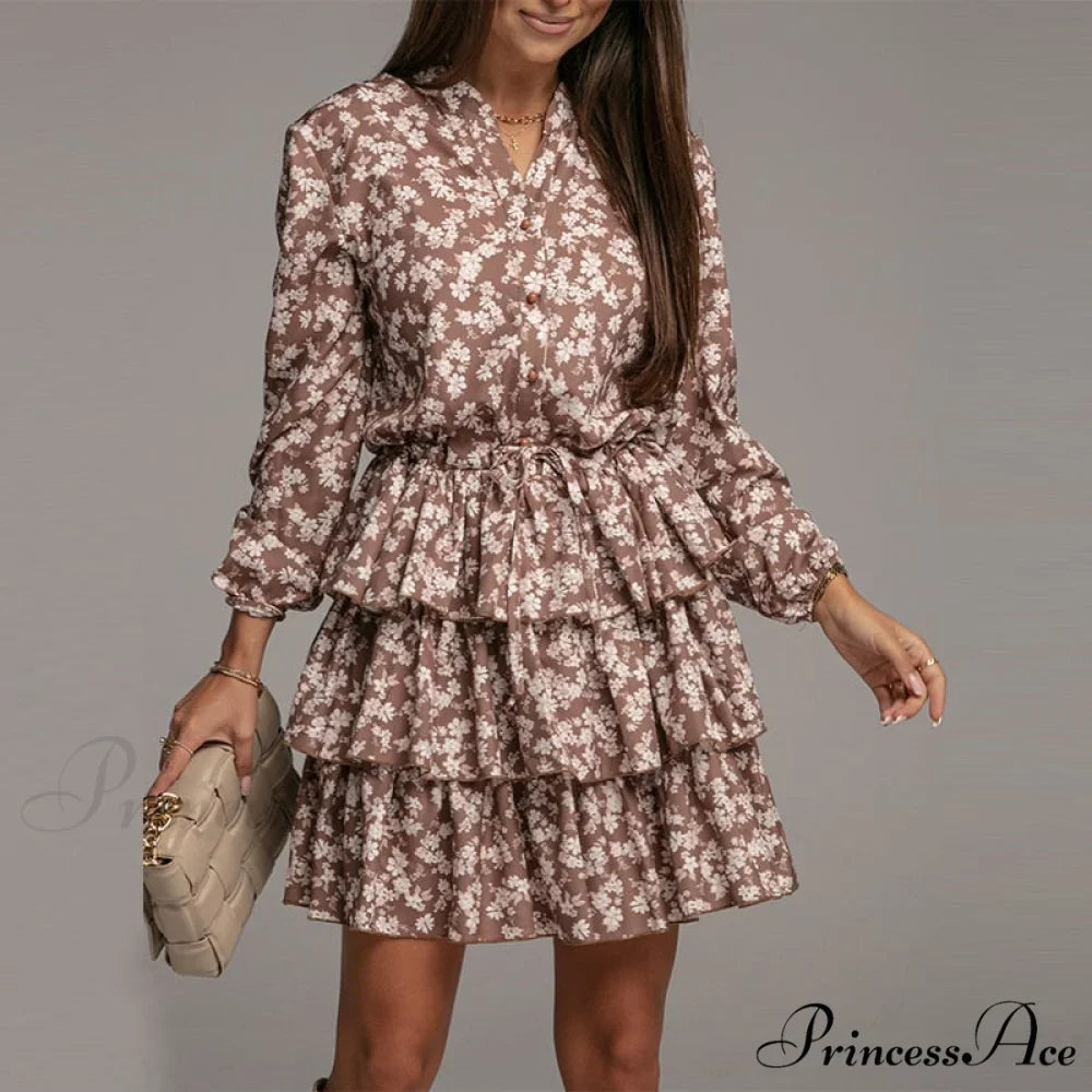 Flowers Print V Neck Green Short Dress