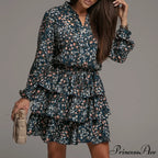 Flowers Print V Neck Green Short Dress