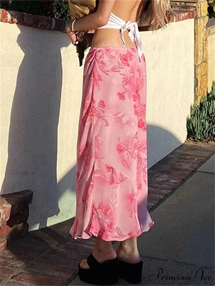 Flowery Chiffon Lower Waist Informal Vintage Skirt