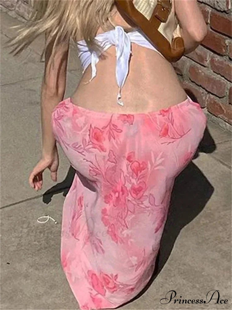 Flowery Chiffon Lower Waist Informal Vintage Skirt