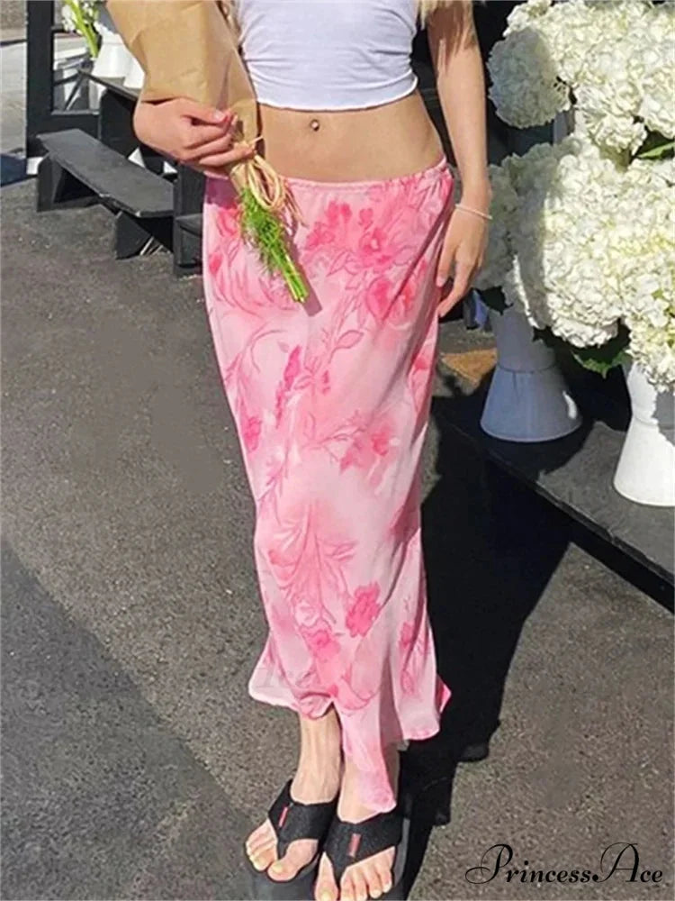 Flowery Chiffon Lower Waist Informal Vintage Skirt