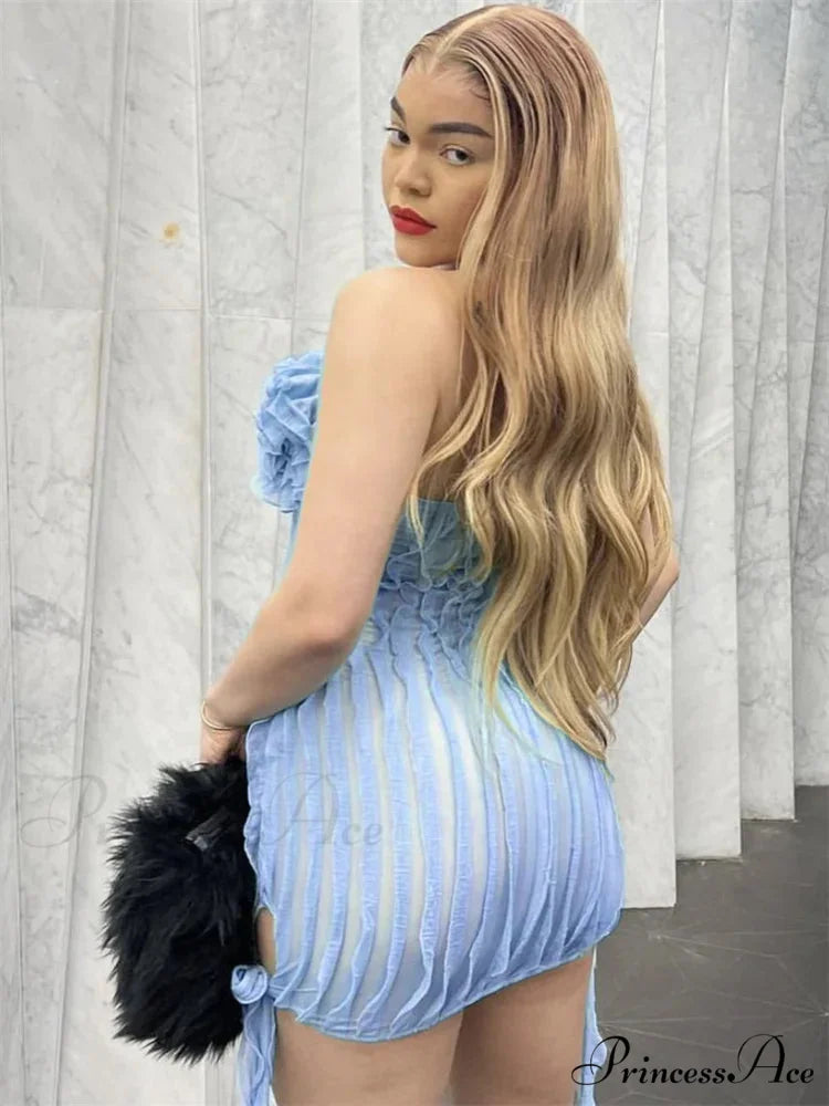 Flowery Transparent Frilled Mini Dress