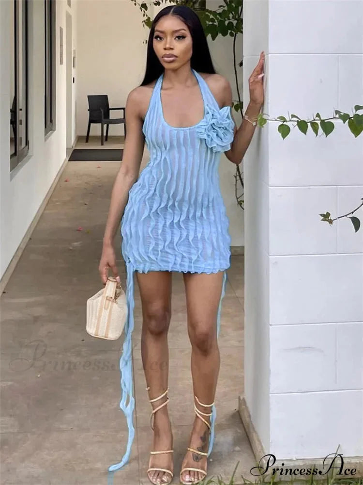 Flowery Transparent Frilled Mini Dress