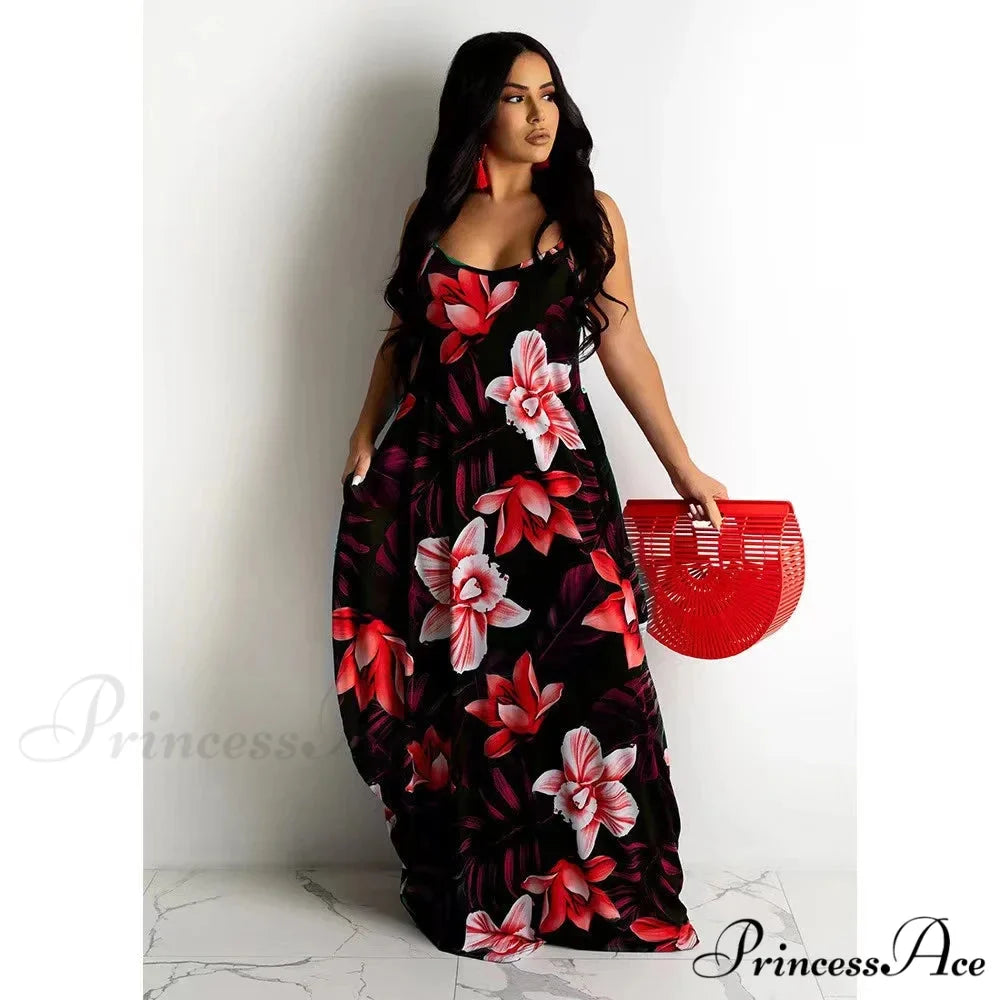 Flowing Flower Pattern Slip Dress Maxi Skirt Flower Dress