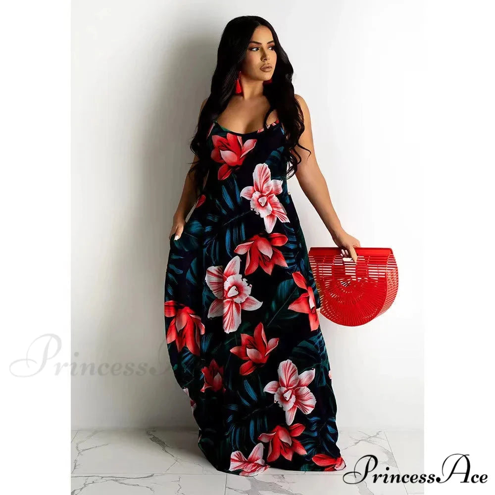 Flowing Flower Pattern Slip Dress Maxi Skirt Flower Dress