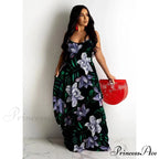 Flowing Flower Pattern Slip Dress Maxi Skirt Flower Dress
