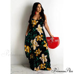 Flowing Flower Pattern Slip Dress Maxi Skirt Flower Dress