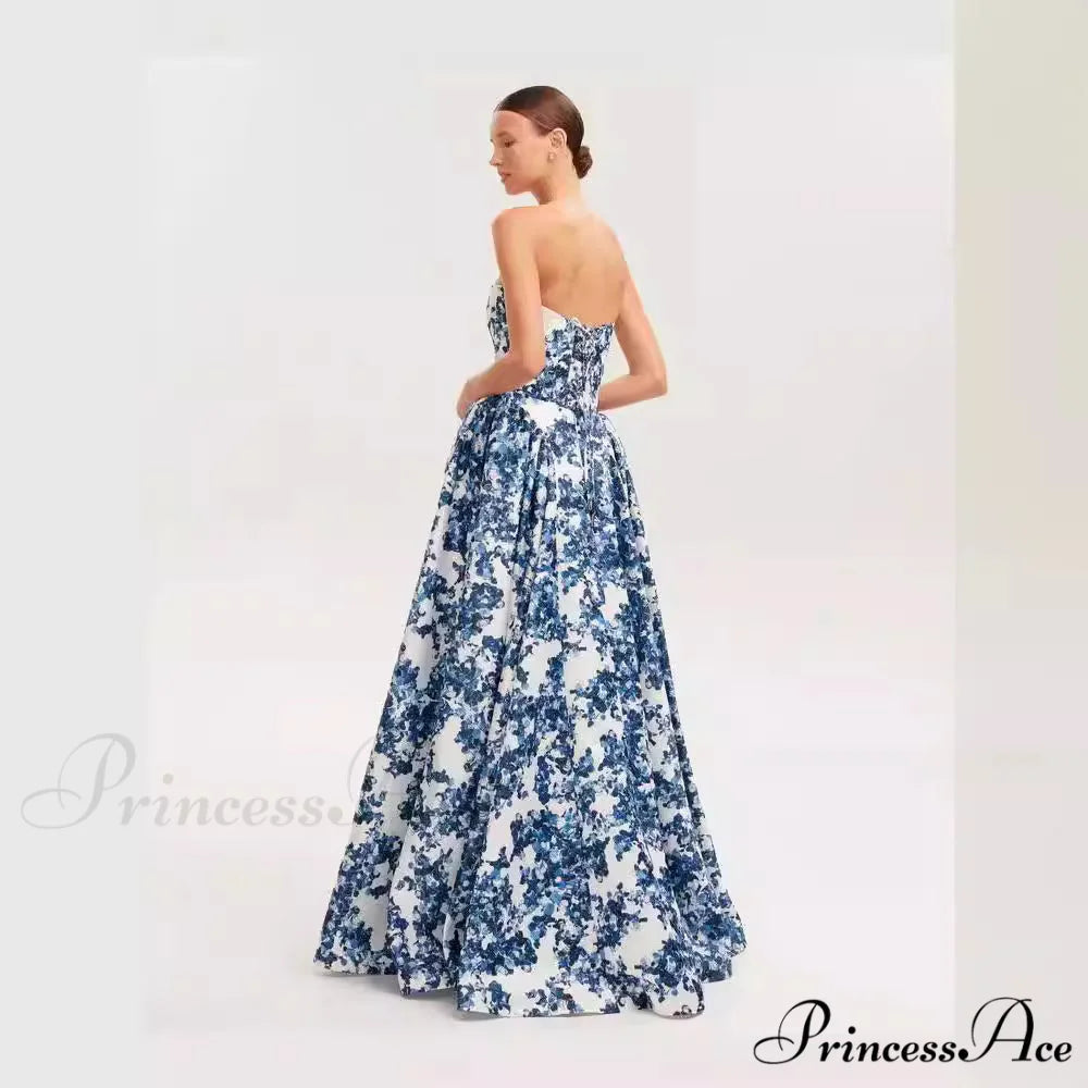 Flowing V-Neck Floral Prom Gown