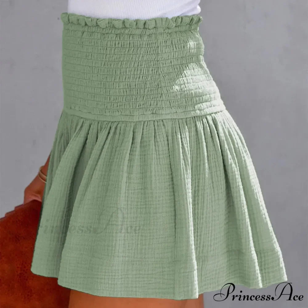 Flowy Casual Cotton Elastic Waisted Pleated Ruffle Cute Short