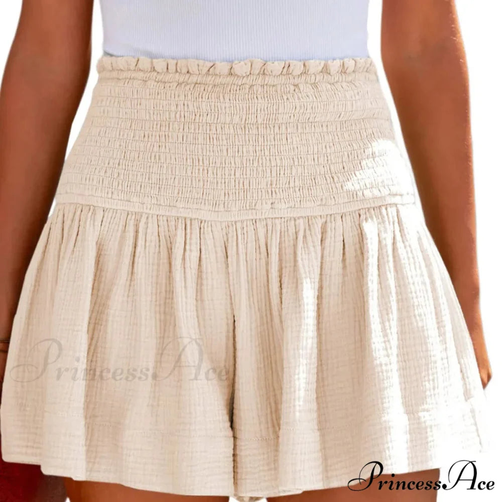 Flowy Casual Cotton Elastic Waisted Pleated Ruffle Cute Short