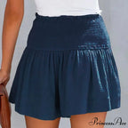 Flowy Casual Cotton Elastic Waisted Pleated Ruffle Cute Short