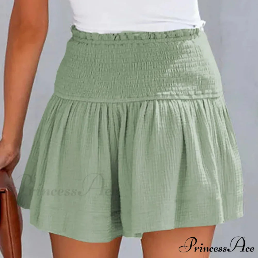 Flowy Casual Cotton Elastic Waisted Pleated Ruffle Cute Short