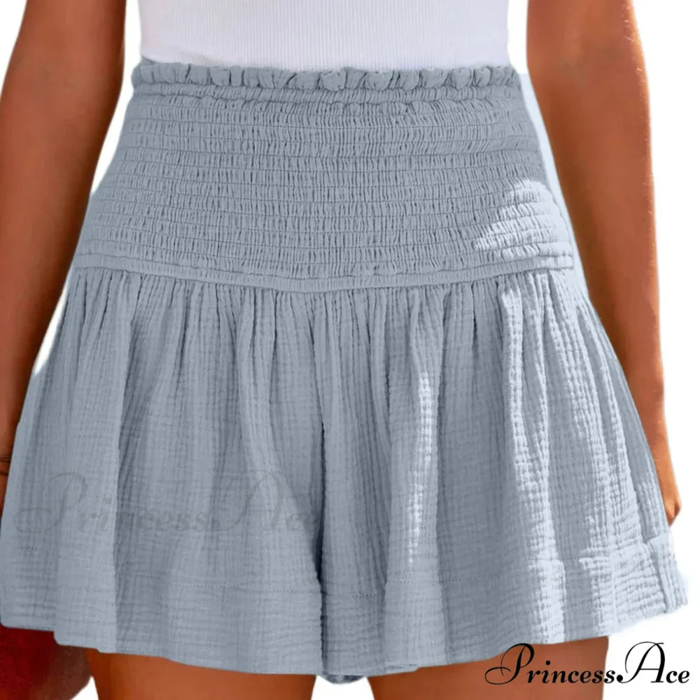 Flowy Casual Cotton Elastic Waisted Pleated Ruffle Cute Short