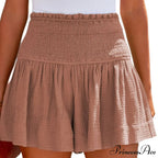 Flowy Casual Cotton Elastic Waisted Pleated Ruffle Cute Short