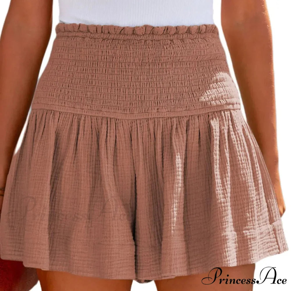 Flowy Casual Cotton Elastic Waisted Pleated Ruffle Cute Short
