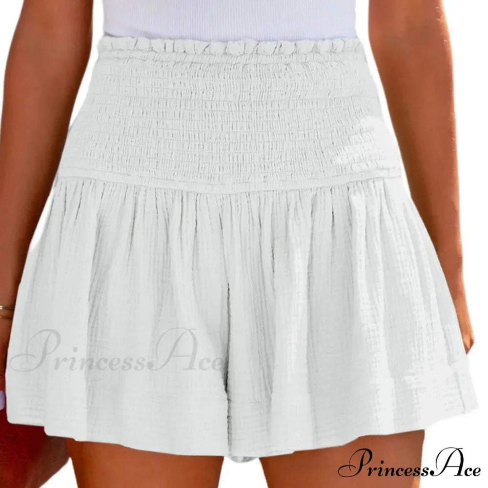 Flowy Casual Cotton Elastic Waisted Pleated Ruffle Cute Short