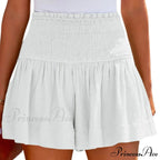 Flowy Casual Cotton Elastic Waisted Pleated Ruffle Cute Short