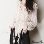 Flowy Frills Bow Tie Long Sleeve Boho Blouse
