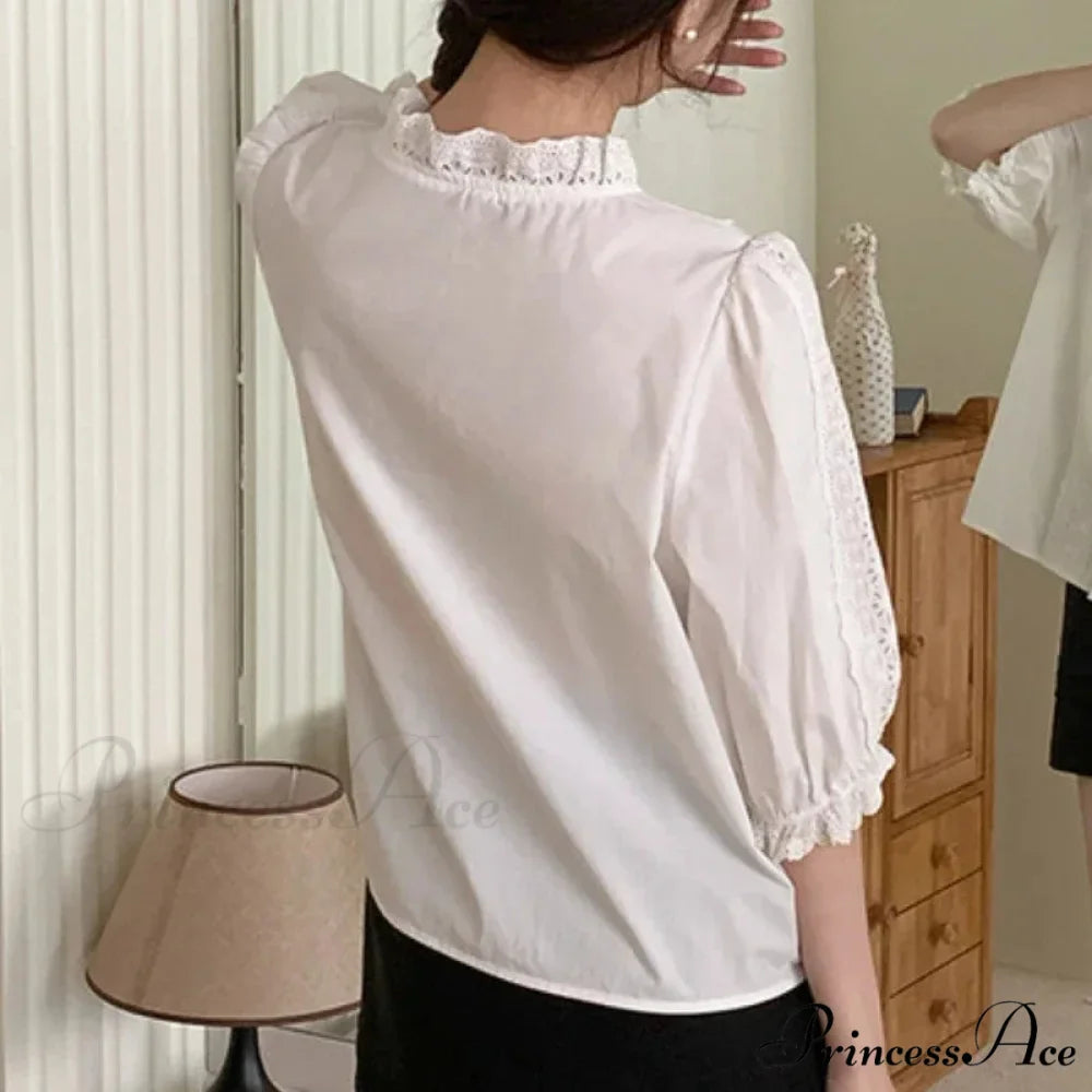 Flowy Sleeve Frills V-Neck Cotton Bohemian Work Blouse