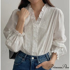 Flowy Sleeve Frills V-Neck Cotton Bohemian Work Blouse