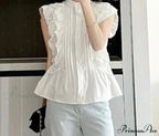 Fluttering Sleeve Frilled Lace Button Retro Blouse